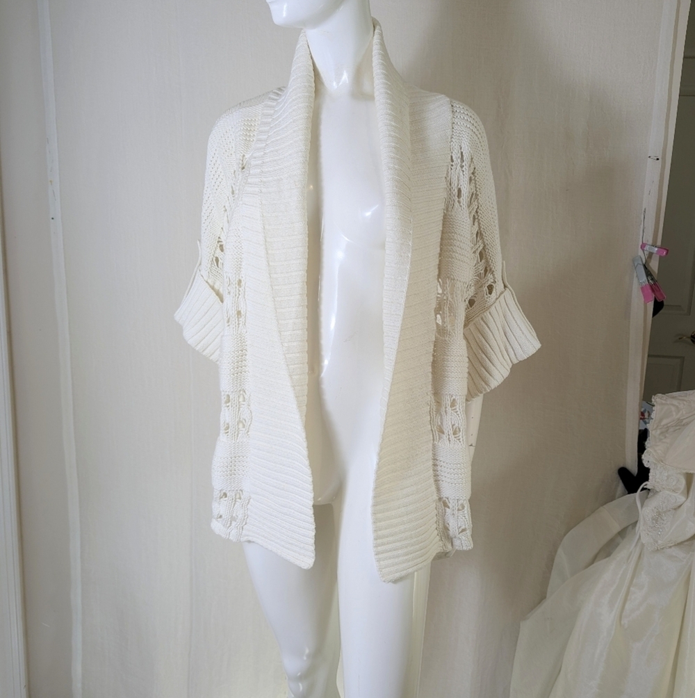 Chico's Open Cardigan Knot Sweater Ivory Size 3